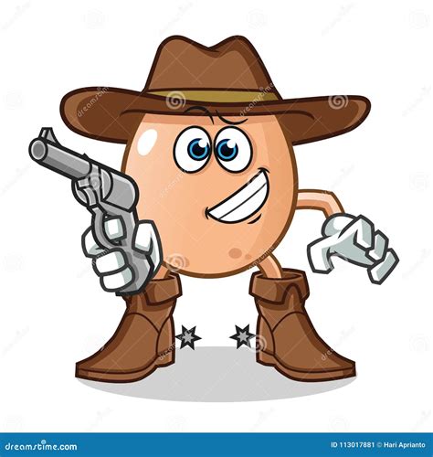 Egg Cowboy Holding Gun Mascot Vector Cartoon Illustration Stock Vector - Illustration of clipart ...