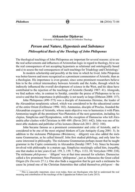 (PDF) Person and Nature, Hypostasis and Substance: Philosophical Basis ...