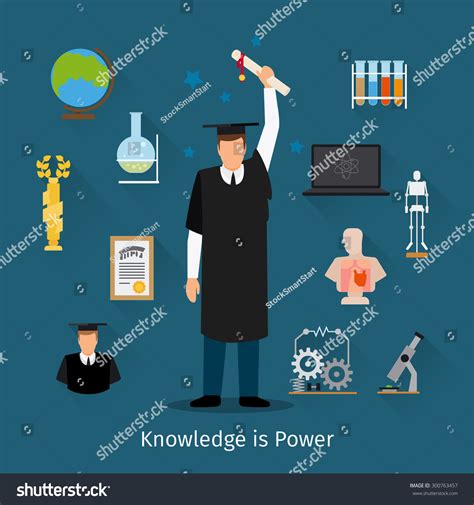 Knowledge Is Power Poster. Graduate Student With Diploma Stock Vector Illustration 300763457 ...