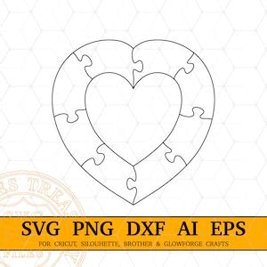 Heart Puzzle Template Svg Dxf Png Ai Cut Files Heart in Heart Custom Svg Cut Pattern, Gift ...