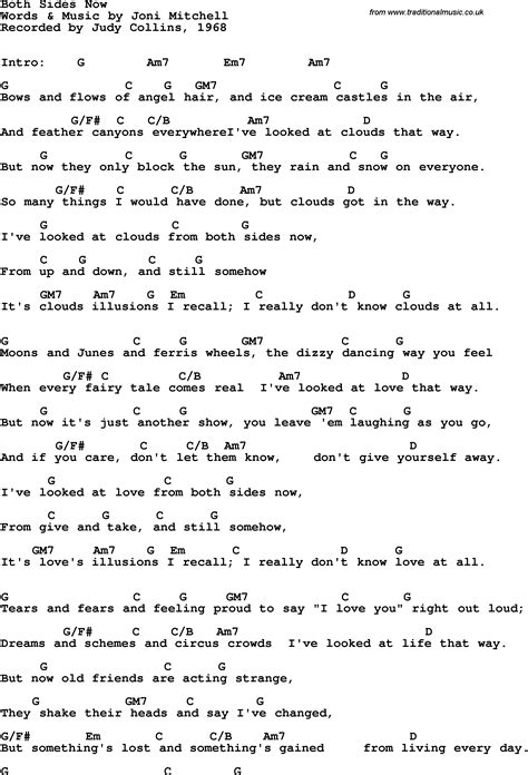 Song lyrics with guitar chords for Both Sides Now - Judy Collins, 1968 ...