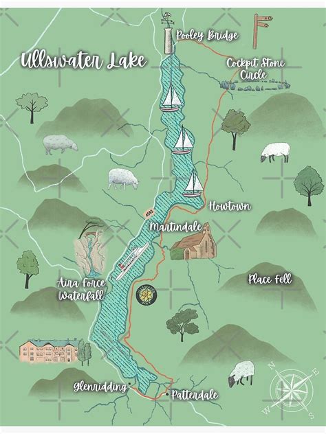 "Ullswater Lake map illustration" Poster for Sale by rastarina | Redbubble