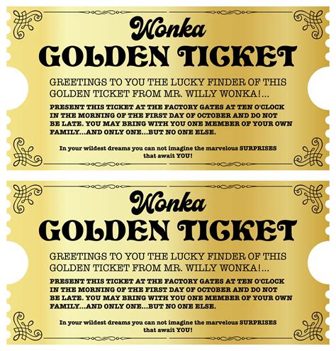 Willy Wonka Golden Ticket Template Printable Free