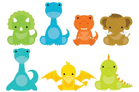 Baby Dinosaur Clip Art (385399) | Illustrations | Design Bundles