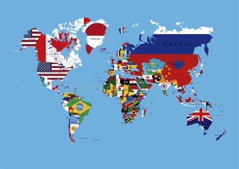 World Map Colored in Countries Flags & Names Stock Illustration ...