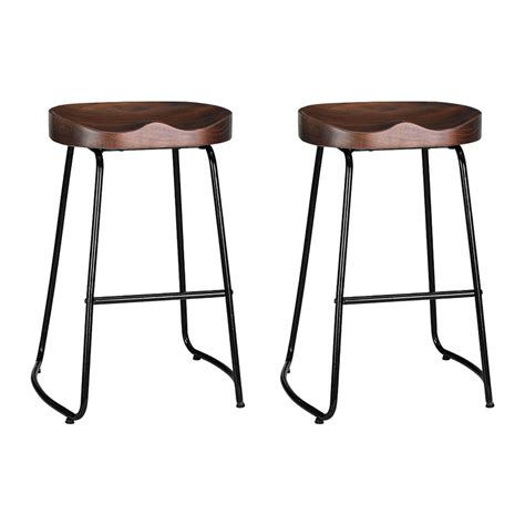 Artiss Set of 2 Wooden Backless Bar Stools - Black