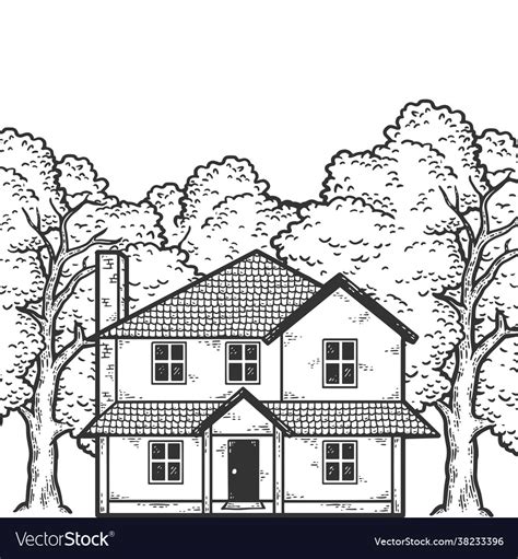 House in woods sketch scratch board imitation Vector Image