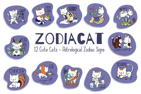 Astrological Zodiac Signs Cute Cat Vector Set By Rabbit And Pencil | TheHungryJPEG