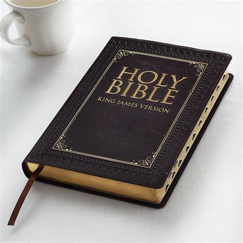 KJV Holy Bible, Thinline Large Print Bible, Dark Brown Faux Leather Bible w/Thumb Index, Red ...