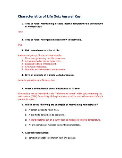 Characteristics Of Life Worksheet Answers – E Street Light