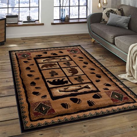 Brown Nature Wildlife Outdoor Cabin Bear with Fish Area Rug (3' 9" x 5' 1") - Walmart.com