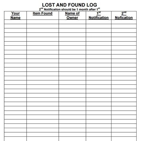 Lost and Found Log Template | Lost & found, Templates, Tag template