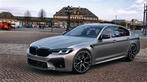 Рестайлинг BMW M5 F90 в сером матовом цвете на очень крутых колесах ...