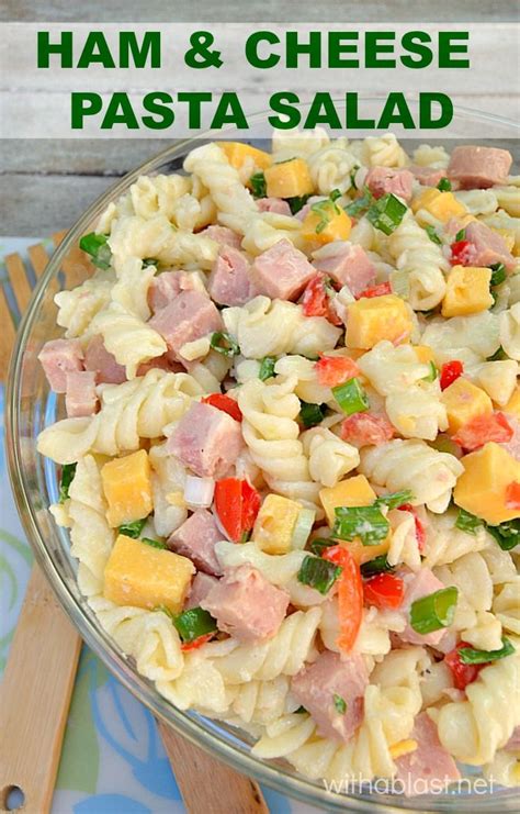 A simple, yet popular, delicious Ham and Cheese Pasta Salad with just enough dressing to make ...