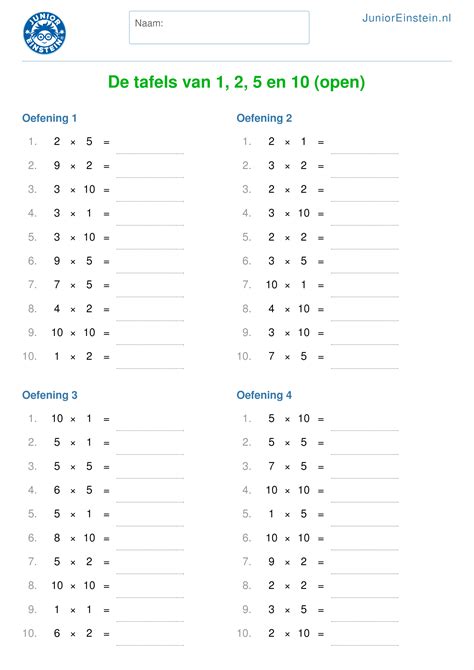 Werkblad: De tafels van 1 tot en met 12 (open) Mental Maths Worksheets ...