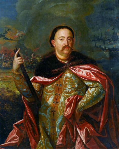 Portrait of John III Sobieski in Polish costume with the battle in the background by Anonymous ...