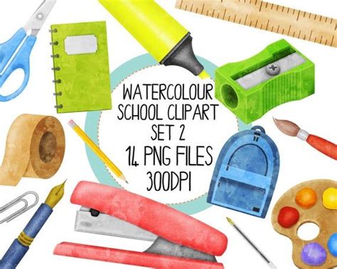 watercolor school clipart set 2, 11 png files 300px1