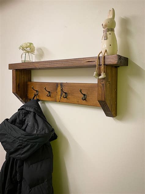 Handmade Rustic Wooden Coat Rack With Shelf Wooden Coat - Etsy