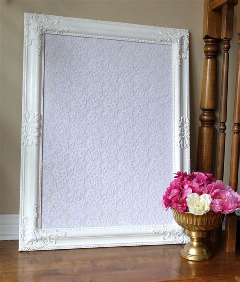 Intricate White Framed Corkboard Cork Board Lace Fabric