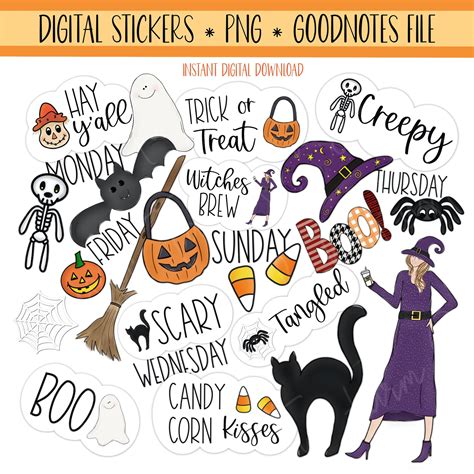 Vector,PNG 300 DPI iPad includes GoodNotes file stickers for GoodNotes Halloween cute cat ...