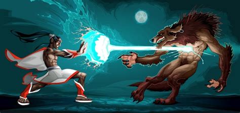 Fighting scene between elf and werewolf | Free Vector