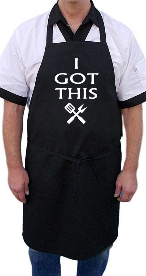 Funny BBQ Apron I GOT THIS, Black Grilling Aprons For Men And Women, Extra Long Ties