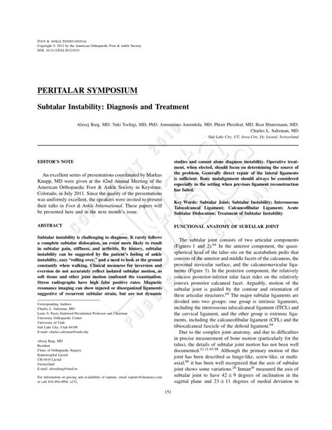 (PDF) Subtalar Instability: Diagnosis and Treatment