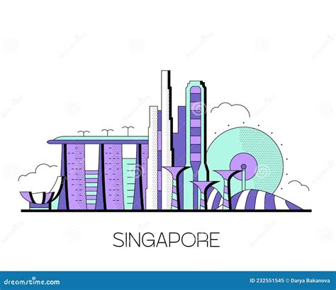 Singapore Skyline Vector Illustration Outline Stock Vector ...