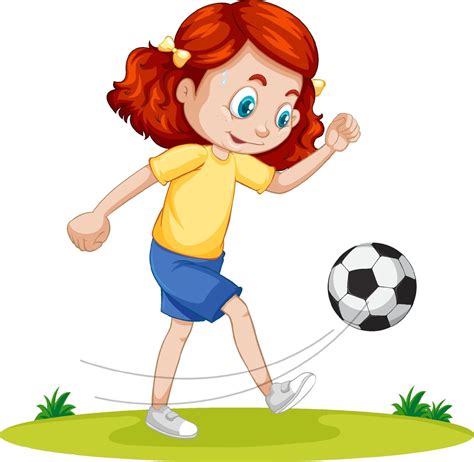 Cute girl playing football cartoon character isolated 2145638 Vector ...