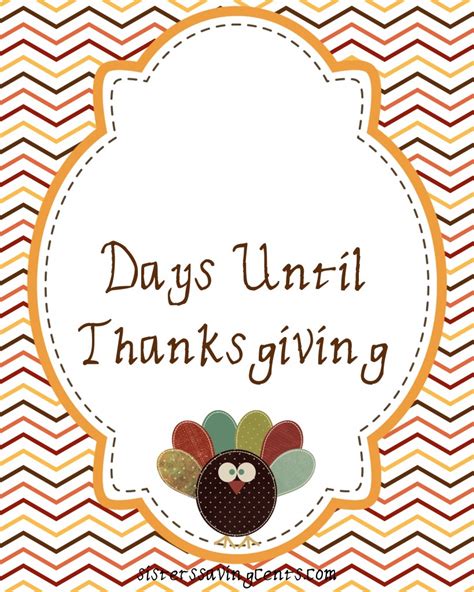 Countdown To Thanksgiving Printable