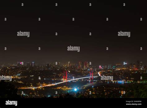 Istanbul view and night skyline.Bosphorus Bridge and Istanbul strait from Camlica Hill Stock ...