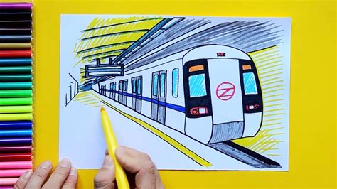 How to draw Delhi Metro Subway Train at Station #art #artforall #arttutorial #easydrawing - YouTube
