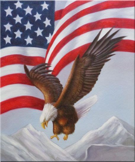 Bald Eagle Flying by American Flag Oil Painting Animal Naturalism 24 x ...