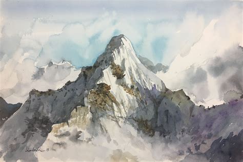 Himalaya mountain Watercolour by Brian Tai | Watercolor mountains, Mountain drawing, Nature art ...