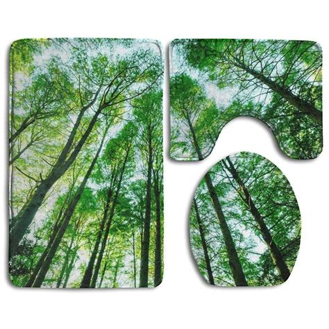 PUDMAD Landscapes Green Forest Trees 3 Piece Bathroom Rugs Set Bath Rug Contour Mat and Toilet ...