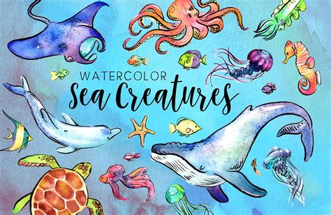 29 Watercolor Sea Creatures | Watercolor sea, Sea creatures drawing ...