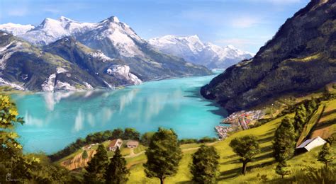 Swiss Mountain Lake View by behindspace99 on DeviantArt