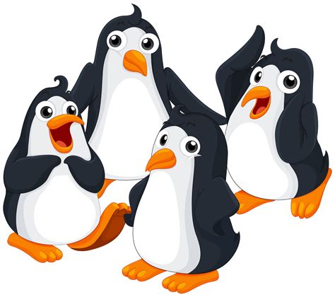 Cuatro pingüinos con cara feliz. 376458 Vector en Vecteezy