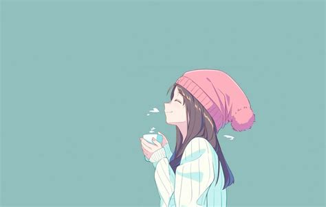 Download Green Anime Girl Drinking Coffee Wallpaper | Wallpapers.com