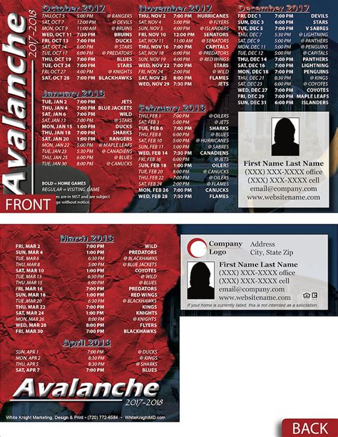 Colorado Avalanche Schedule - White Knight Marketing, Design & Print