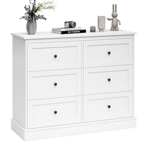 Homfa 6 Drawer Double Dresser White, Wood Storage Cabinet for Living ...