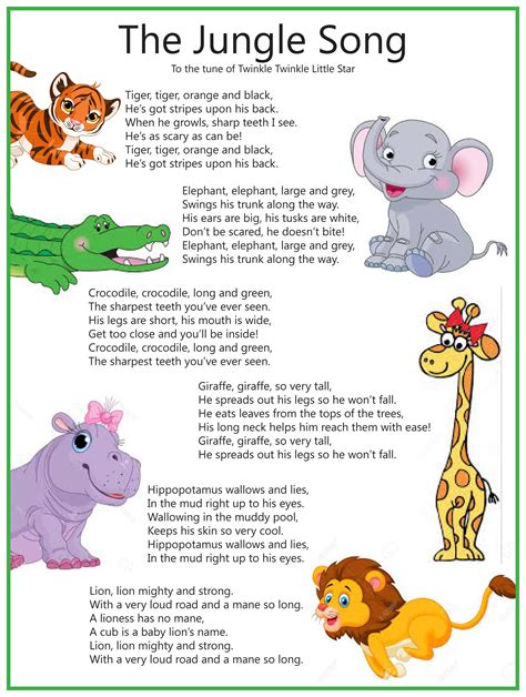 The Jungle Song - sung to Twinkle Twinkle Little Star | Kindergarten songs, Songs for toddlers ...