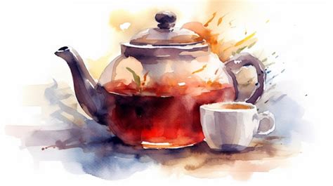 Premium AI Image | Watercolor tea with teapot illustration