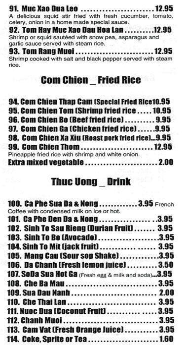 Menu at Ben Thanh restaurant, Matthews, Windsor Square Dr