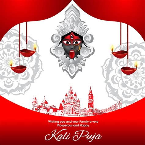 Premium Vector | Indian bengal festival kali puja banner with red and ...