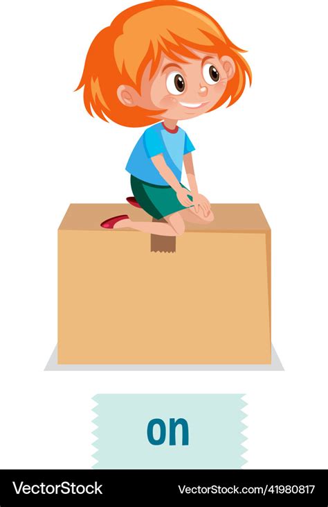 Preposition of place with cartoon girl and a box Vector Image