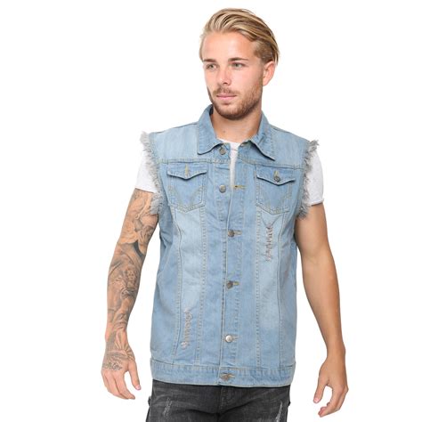 Mens Sky-Blue Denim Lapel Vest Casual Sleeveless Slim Fit Button Up ...