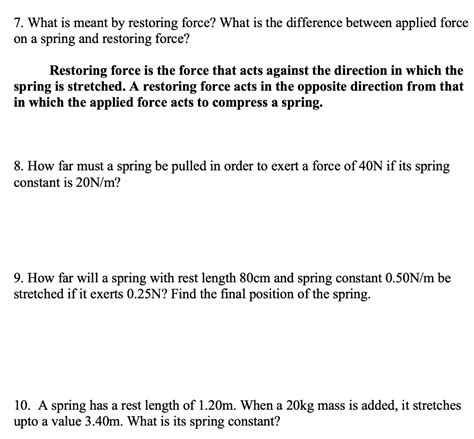 Solved 7. What is meant by restoring force? What is the | Chegg.com