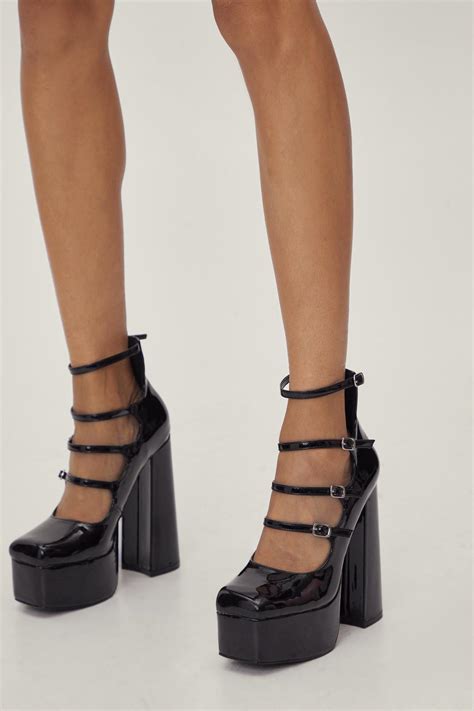 Patent Strappy Platform Mary Jane Heels