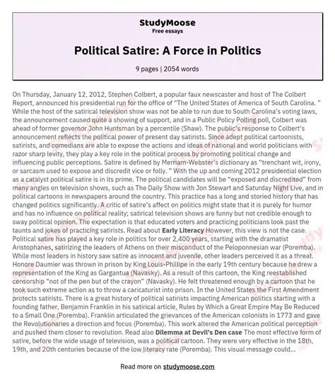 Political Satire: A Force in Politics Free Essay Example